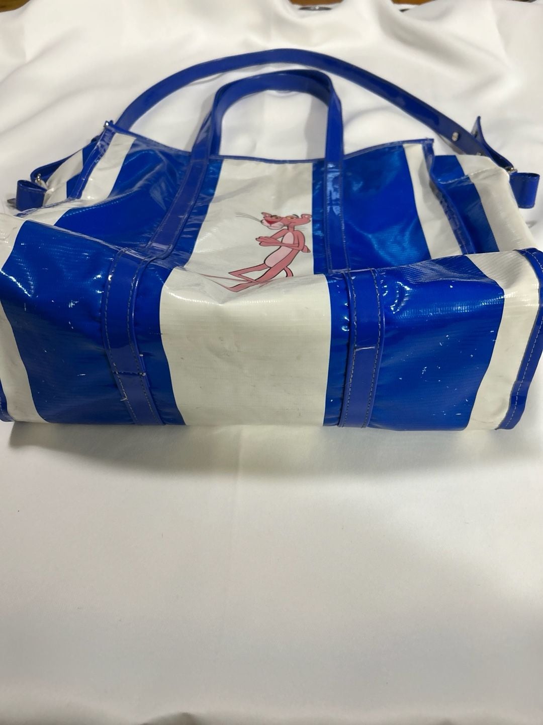 Stereo Vinyls Pink Panther Travel Bag Blue White Striped Tote 6