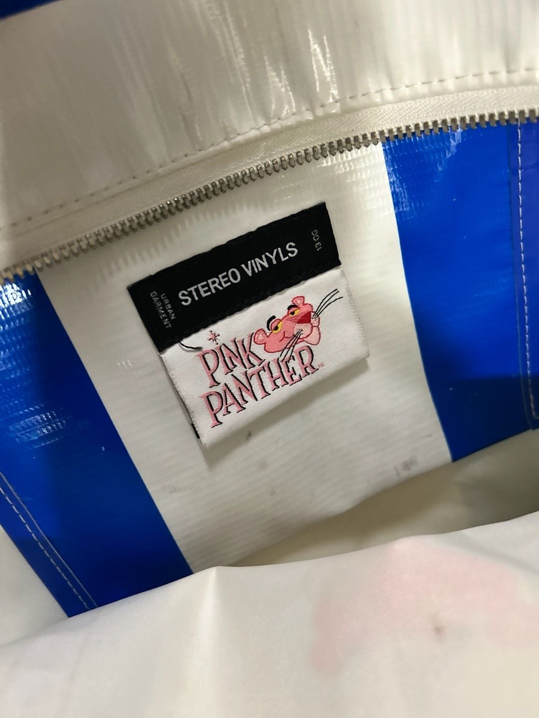 Stereo Vinyls Pink Panther Travel Bag Blue White Striped Tote 8