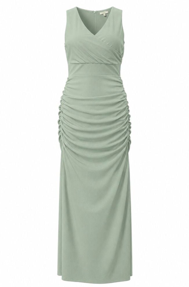 Abercrombie & Fitch Women’s Medium Petite Sage Green Ruched Maxi Dress NWT 2