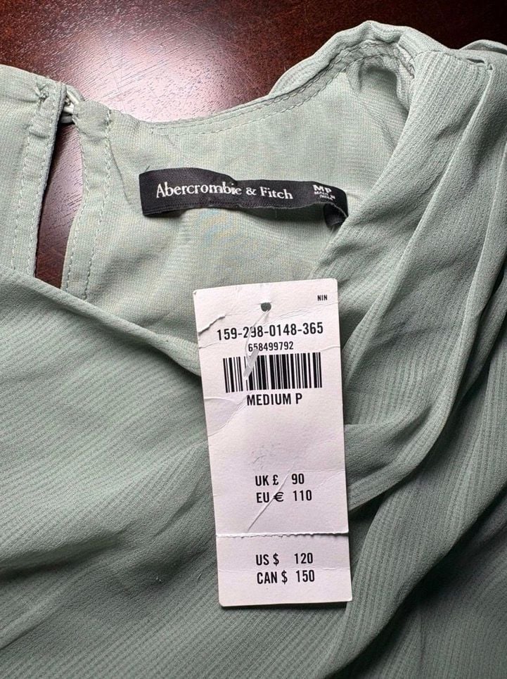 Abercrombie & Fitch Women’s Medium Petite Sage Green Ruched Maxi Dress NWT 3