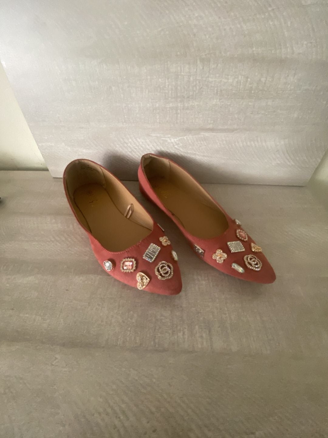 Rouge Pointed Toe Flats Size 9 Pink Embellished Slip On 2