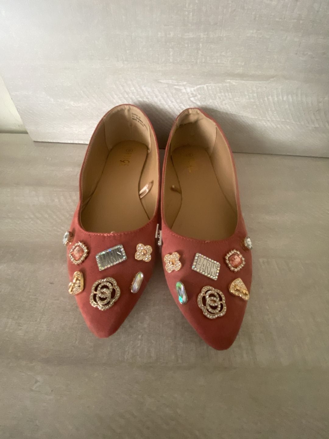 Rouge Pointed Toe Flats Size 9 Pink Embellished Slip On 3