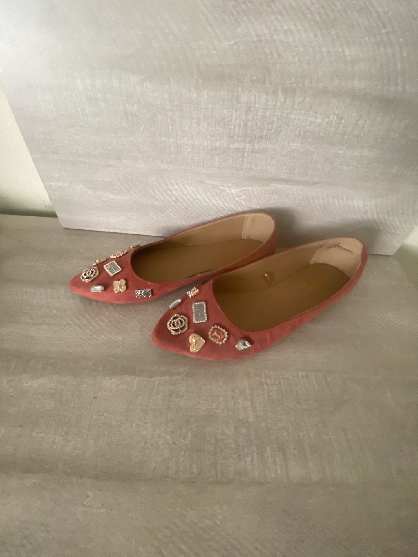 Rouge Pointed Toe Flats Size 9 Pink Embellished Slip On 4