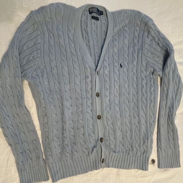 Polo Ralph Lauren Cable Knit Cotton Cardigan Sweater Size XL Blue