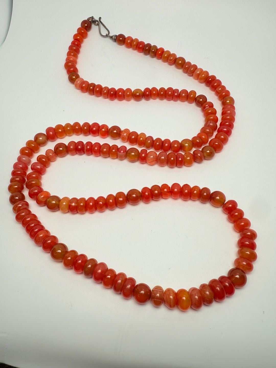 Carnelian Agate Bead Necklace Red Gemstone 925 Silver 33” 2