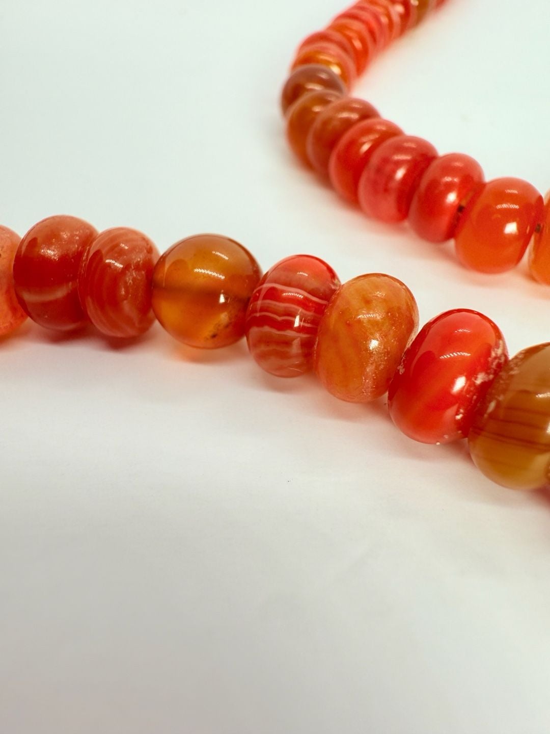 Carnelian Agate Bead Necklace Red Gemstone 925 Silver 33” 7