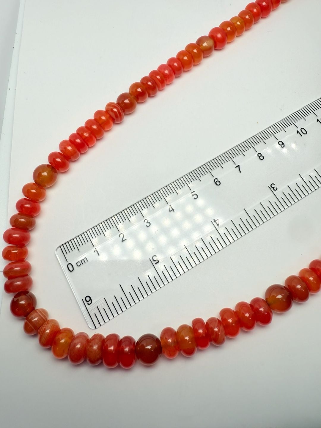 Carnelian Agate Bead Necklace Red Gemstone 925 Silver 33” 8