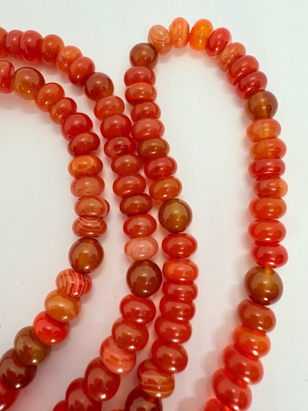 Carnelian Agate Bead Necklace Red Gemstone 925 Silver 33” 9