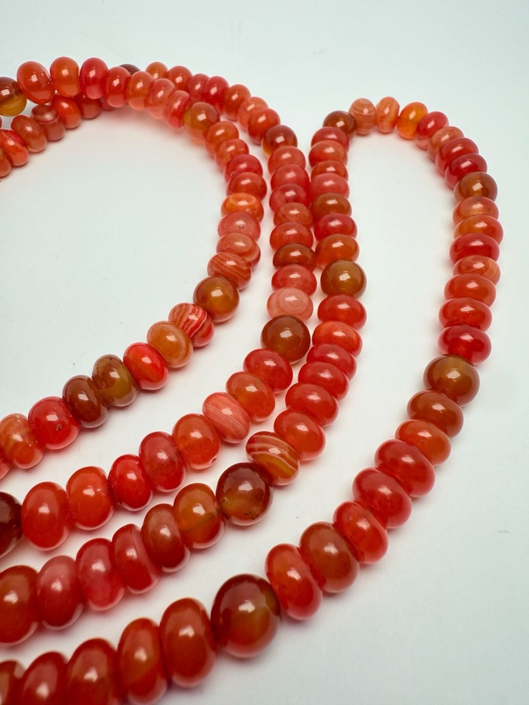 Carnelian Agate Bead Necklace Red Gemstone 925 Silver 33” 10