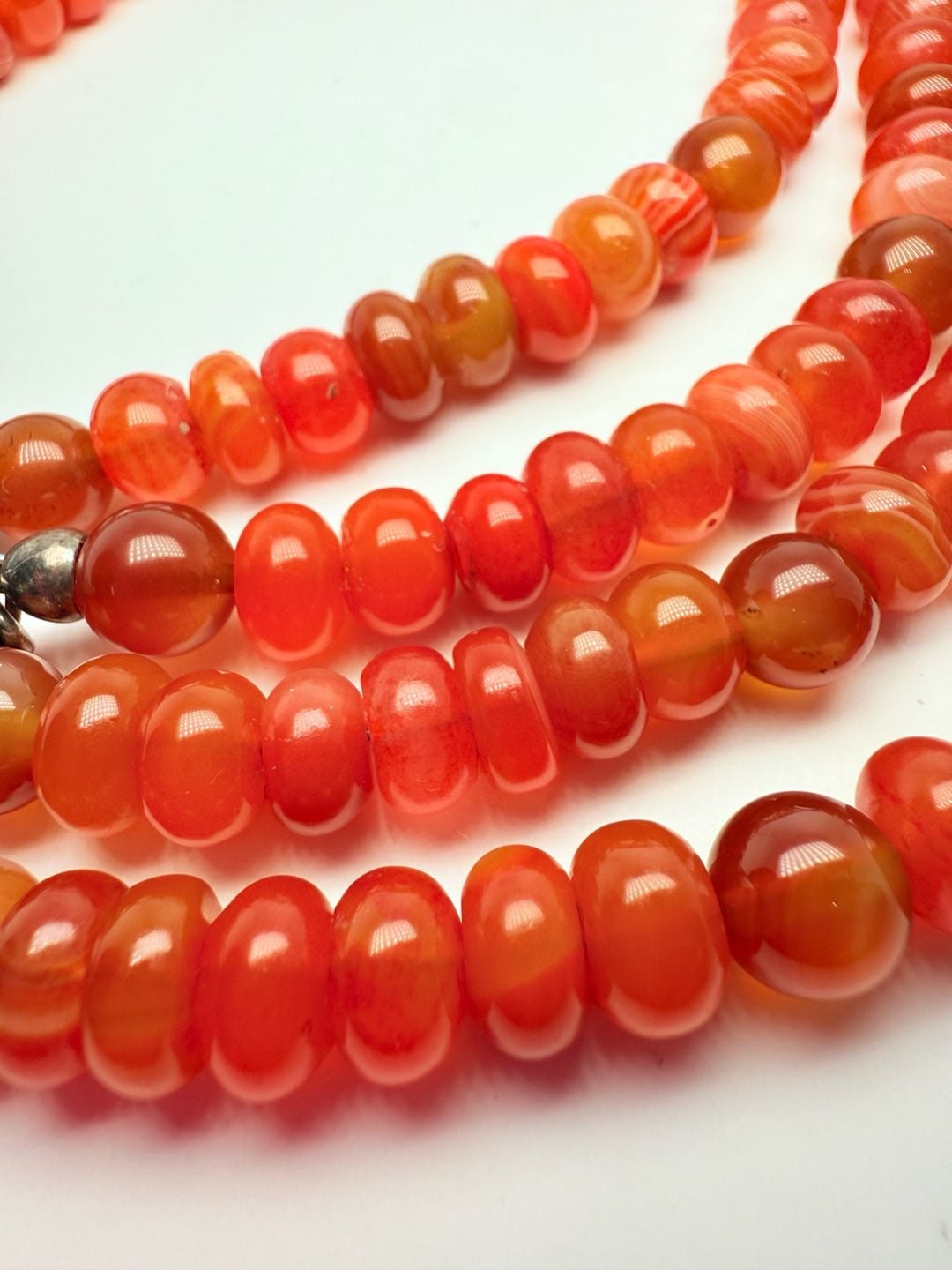Carnelian Agate Bead Necklace Red Gemstone 925 Silver 33” 12
