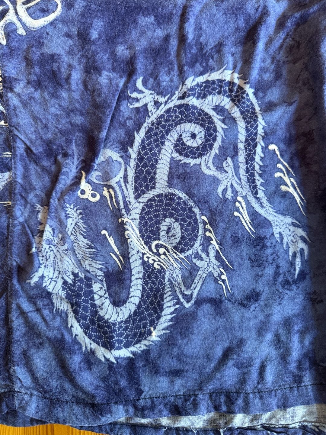 Vintage Dragon Print Blue Short Sleeve Button Down Shirt 4
