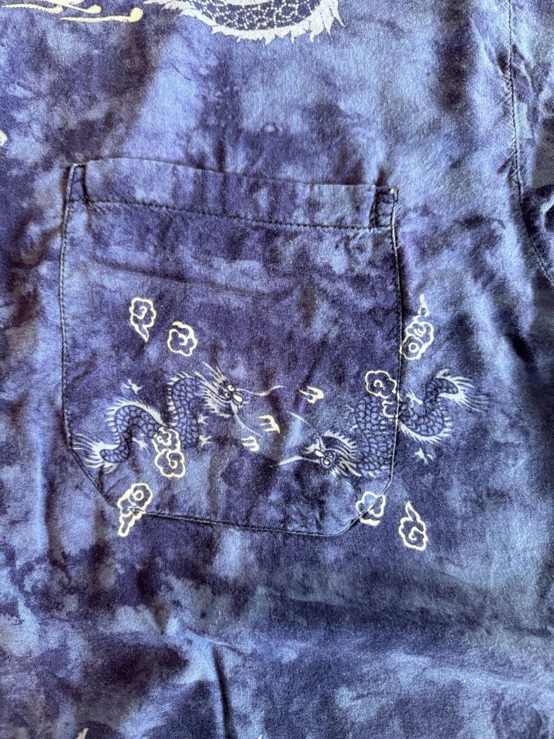 Vintage Dragon Print Blue Short Sleeve Button Down Shirt 5