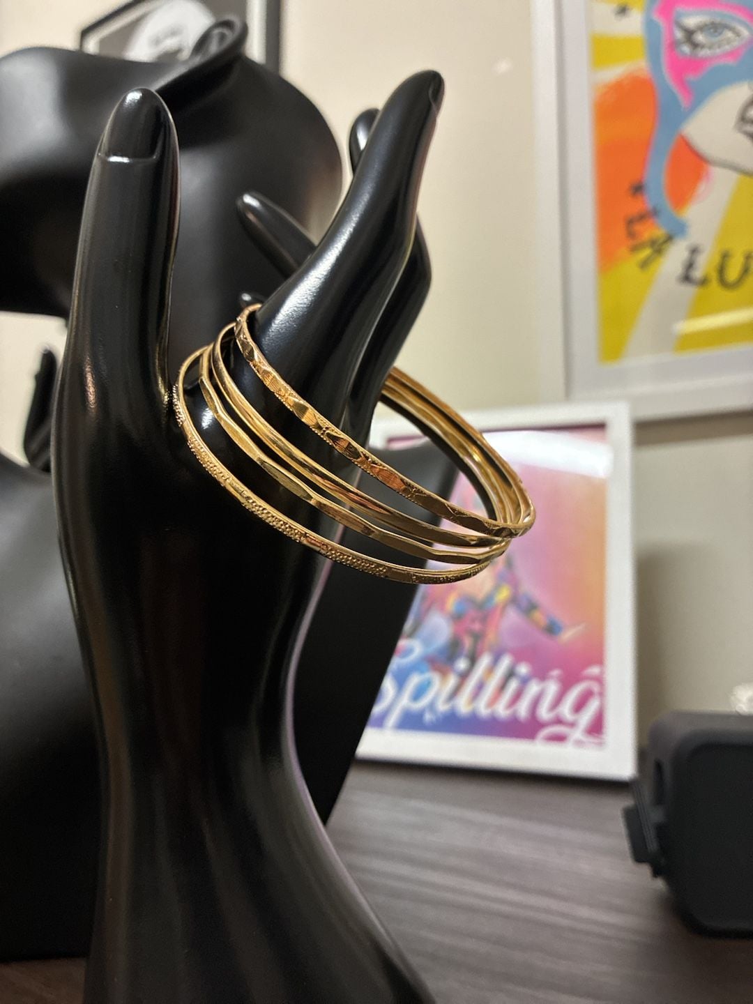 Vintage 1980s Gold-Tone Textured Stackable Bangles Set of 4 1
