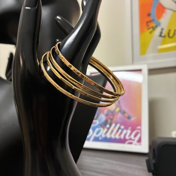 Vintage 1980s Gold-Tone Textured Stackable Bangles Set of 4