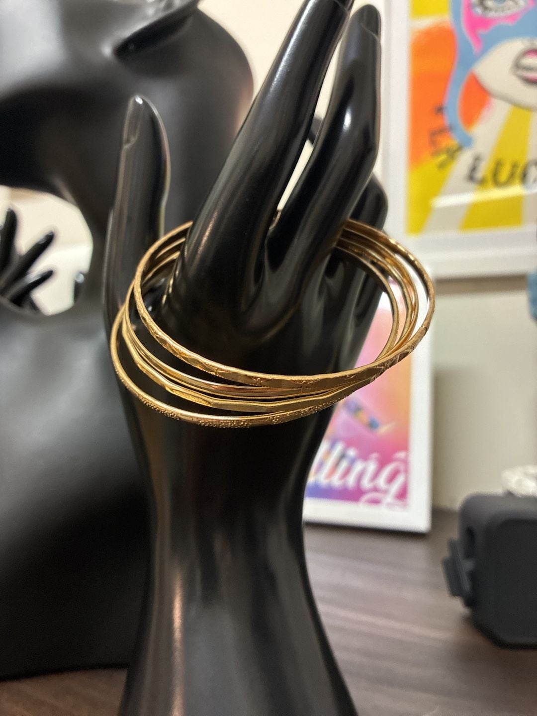 Vintage 1980s Gold-Tone Textured Stackable Bangles Set of 4 2