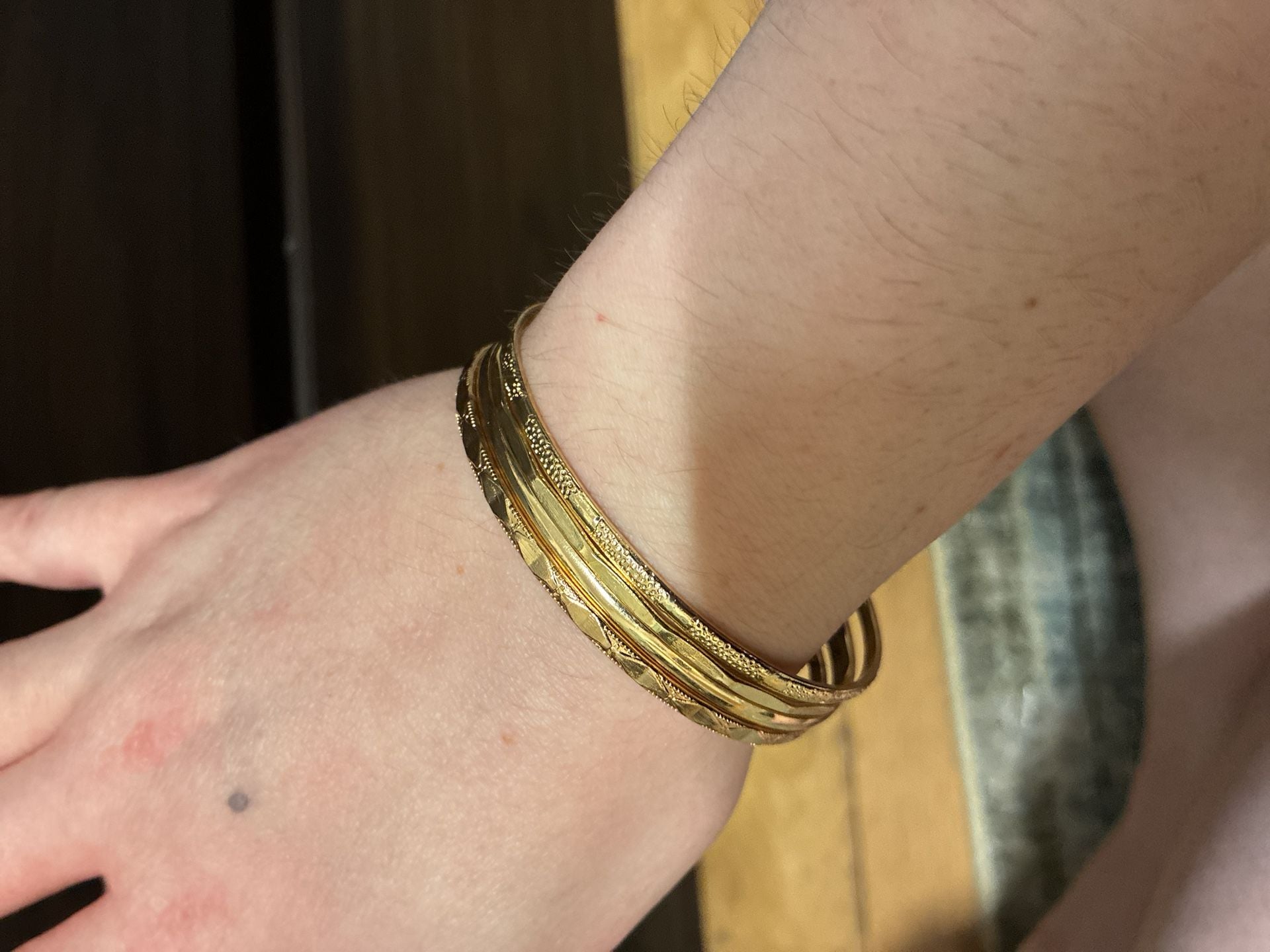 Vintage 1980s Gold-Tone Textured Stackable Bangles Set of 4 3
