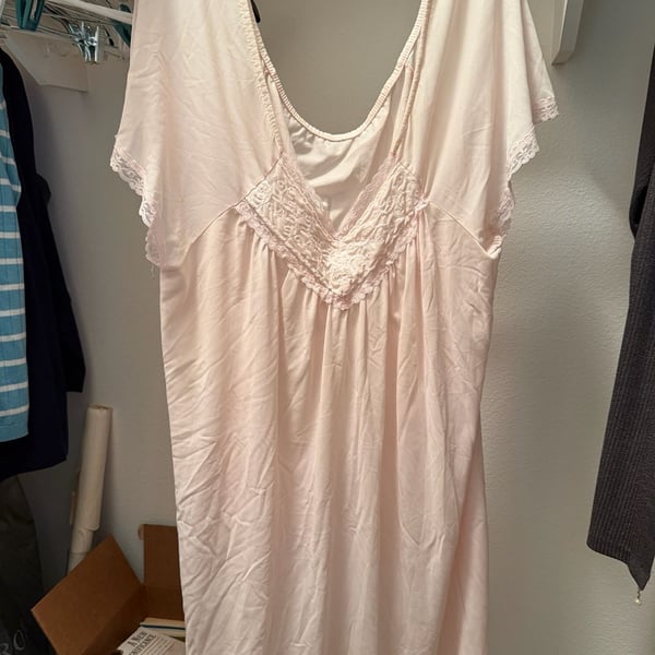 Vintage Nightgown Pink Lace Silky Sleepwear