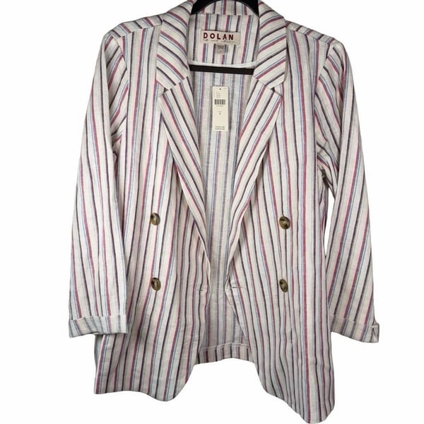 Dolan Anna Double-Breasted Striped Linen Blazer Size S