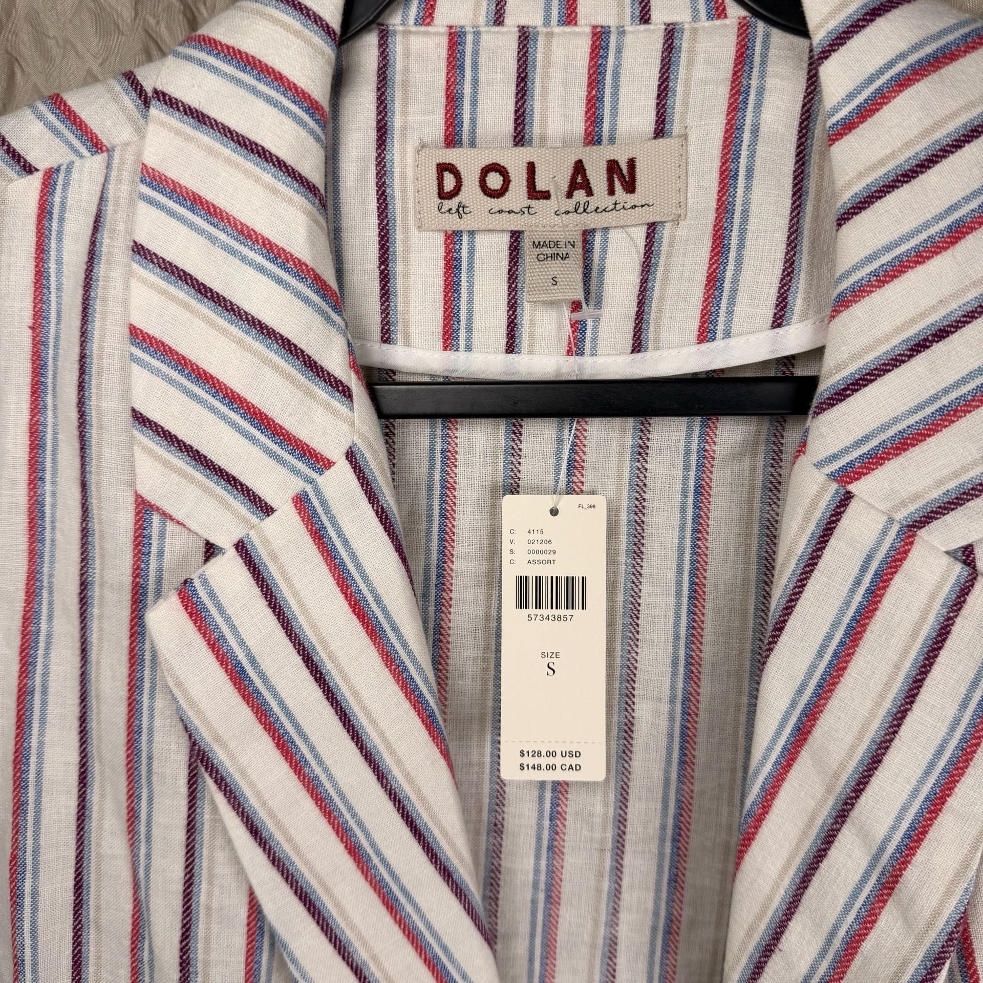 Dolan Anna Double-Breasted Striped Linen Blazer Size S 4
