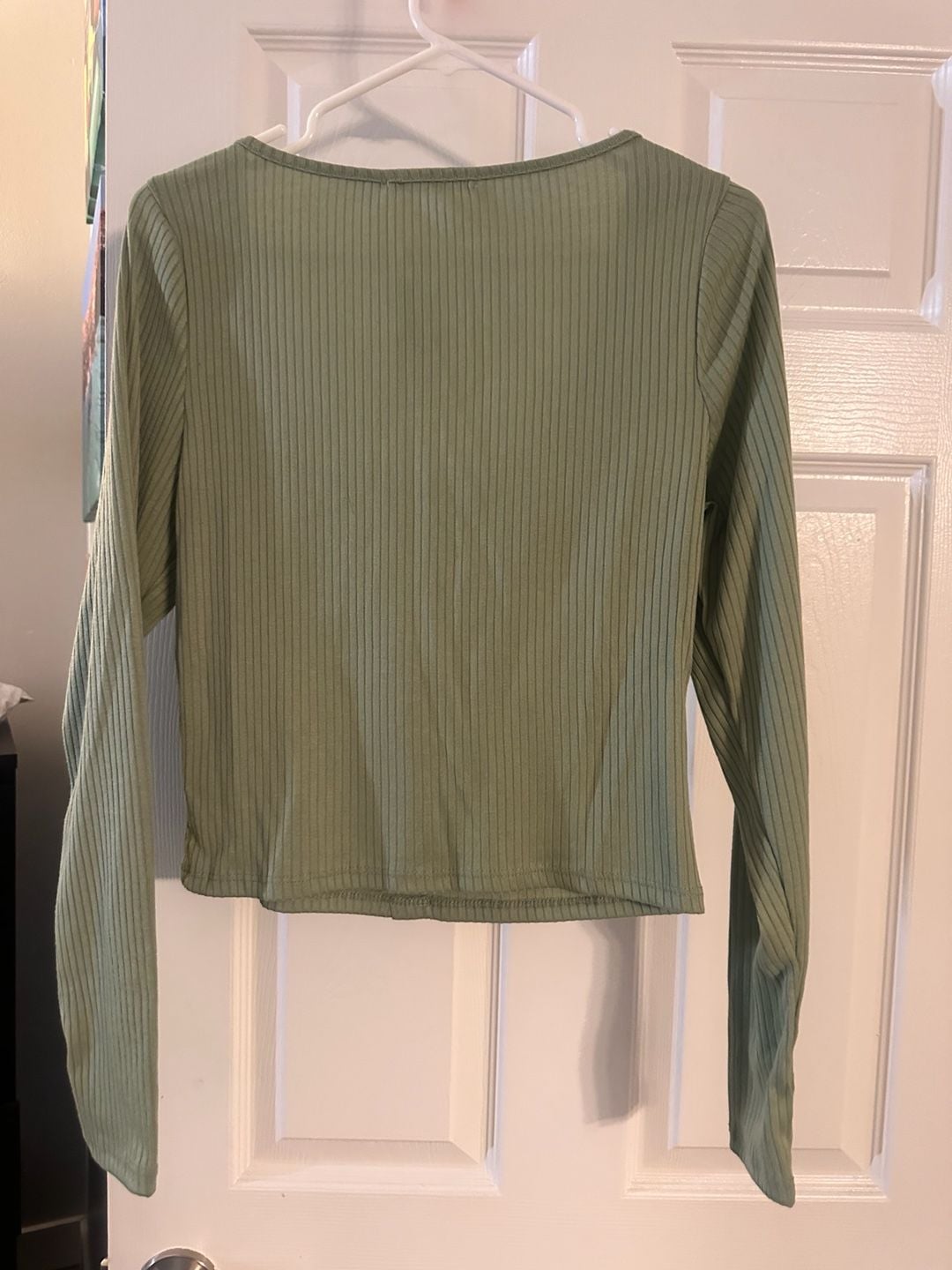 Mi Ami Long Sleeve Top Size L Green Ribbed Square Neck Button Front 4