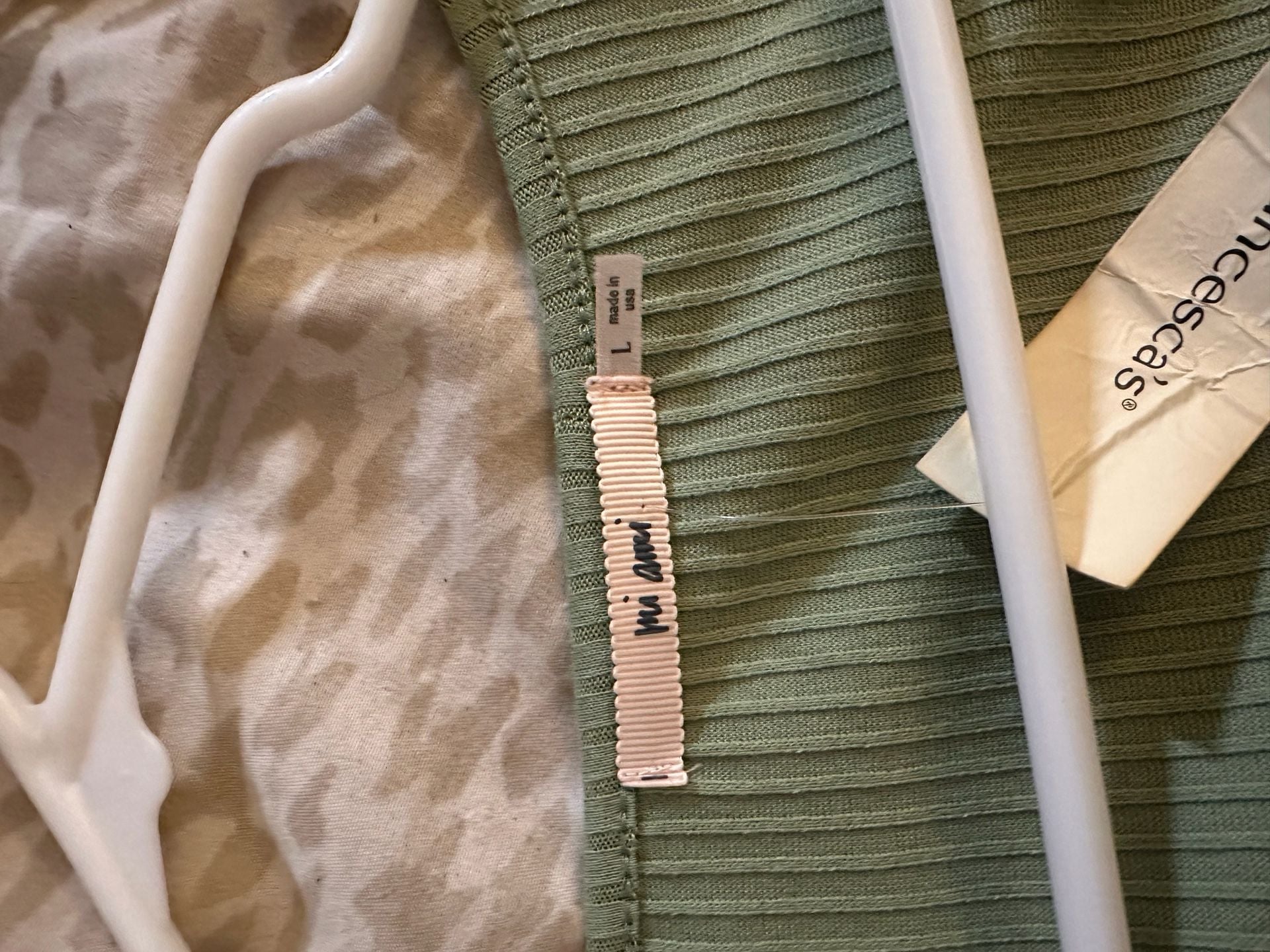 Mi Ami Long Sleeve Top Size L Green Ribbed Square Neck Button Front 5