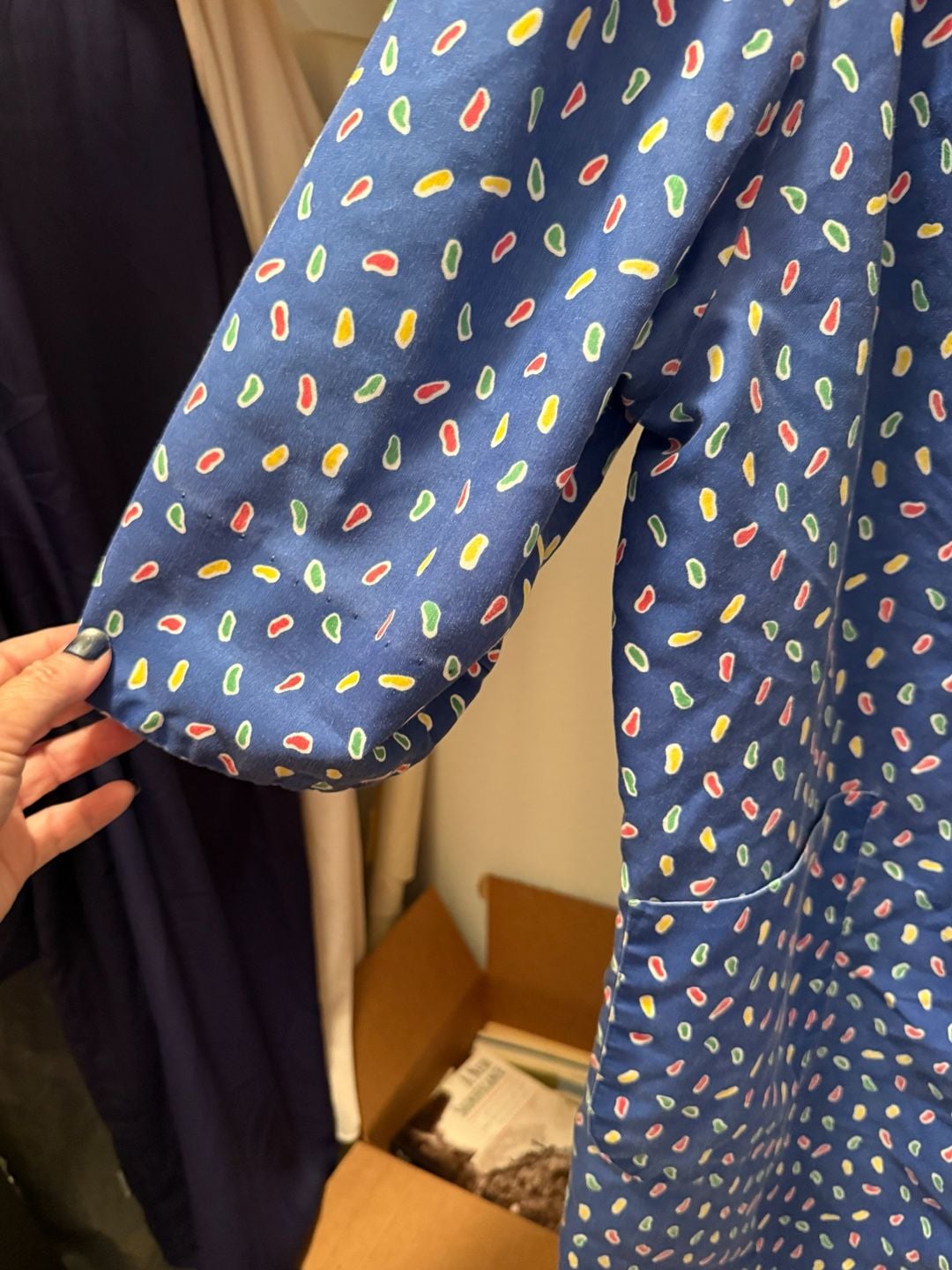 Vintage House Dress Blue Confetti Print Size L 4