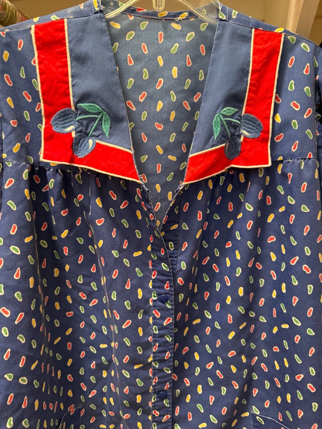 Vintage House Dress Blue Confetti Print Size L 5