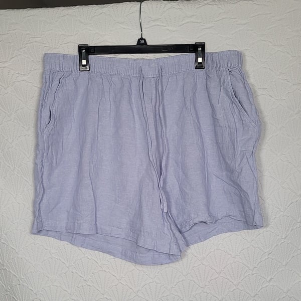 Tahari Linen Shorts Size 2X Purple Drawstring Pockets