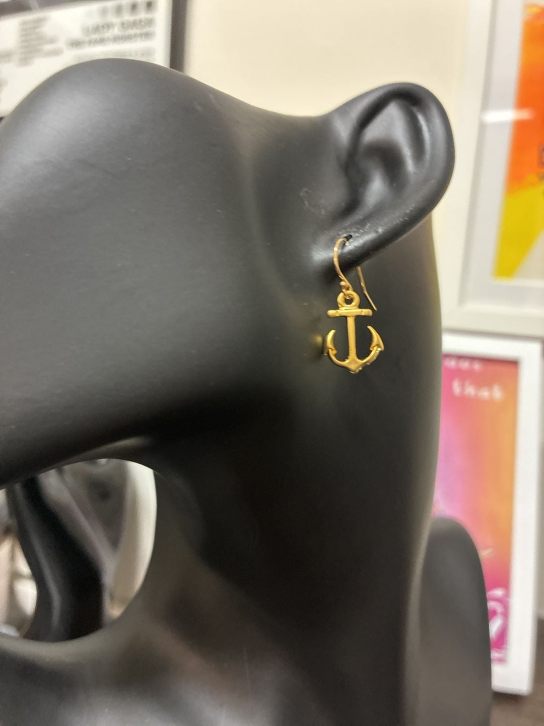 Gold Tone Anchor Dangle Hook Earrings Nautical Marine 2