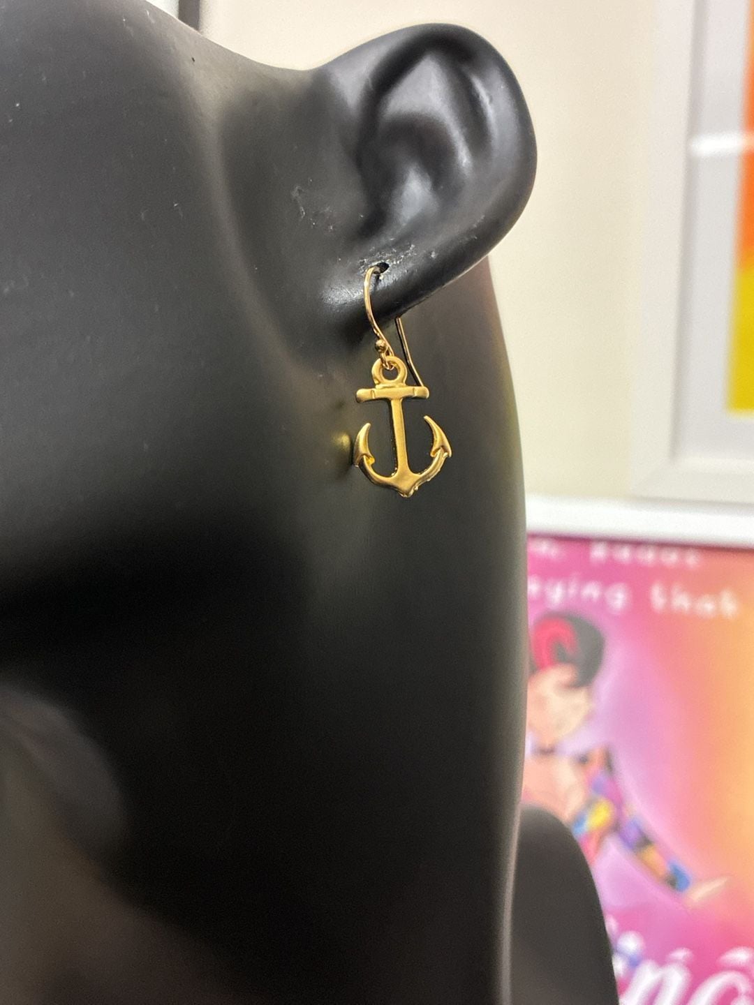 Gold Tone Anchor Dangle Hook Earrings Nautical Marine 5