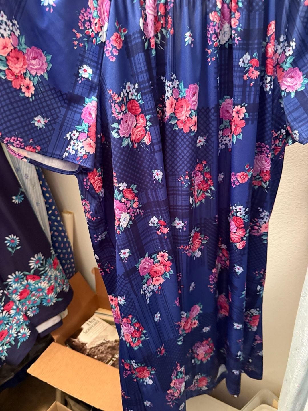 Casual Nights Short Sleeve Muumuu Lounger Dress Navy Floral 5