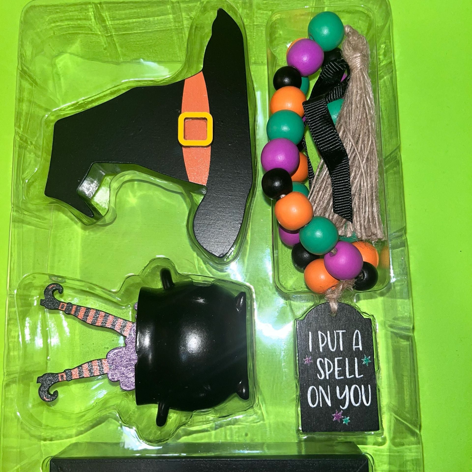 Halloween Witch Tray Decor Set Broom Parking Hat Cauldron Bead Garland mini
 9