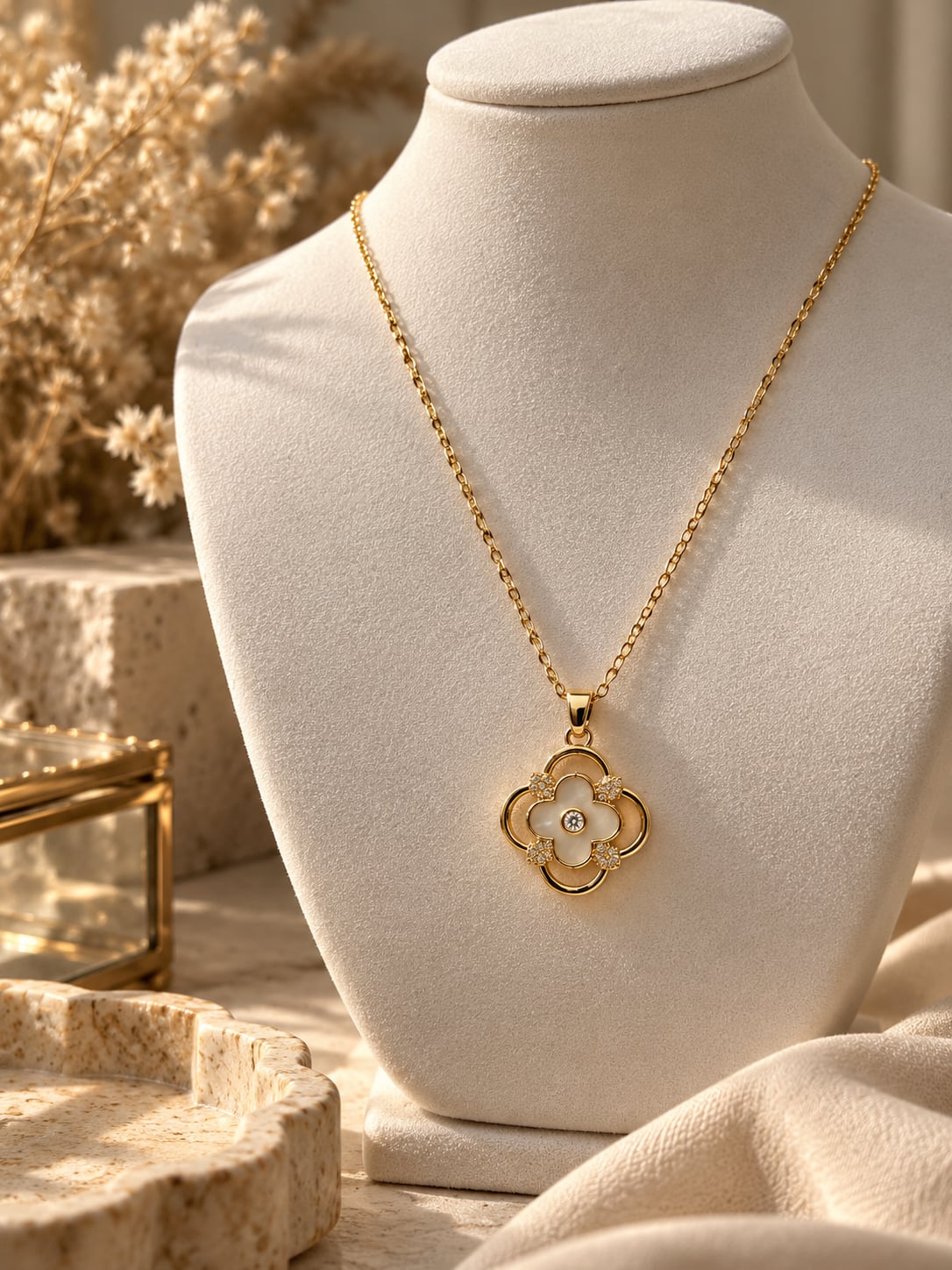 Stainless Steel Gold Four Leaf Clover Pendant Necklace 2