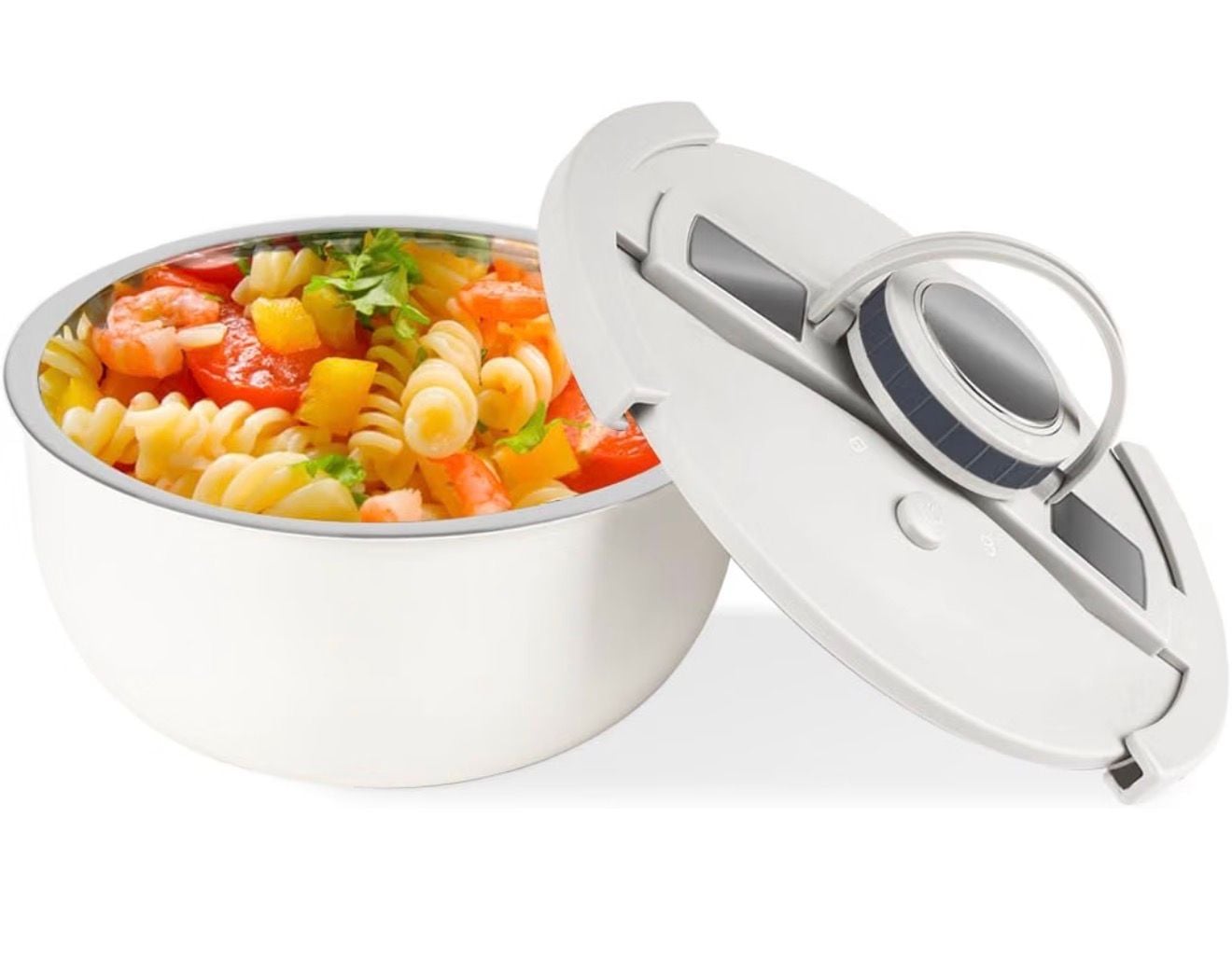 Double Wall Stainless Steel Insulated Bowl 2 Qt White Leak Proof Lid 1