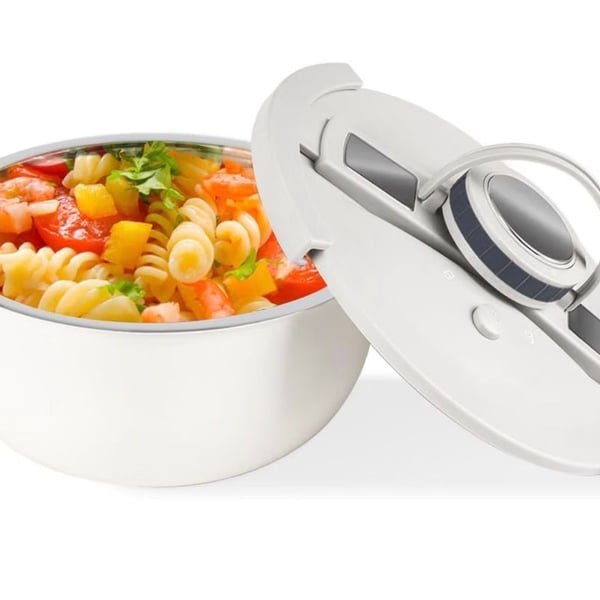 Double Wall Stainless Steel Insulated Bowl 2 Qt White Leak Proof Lid