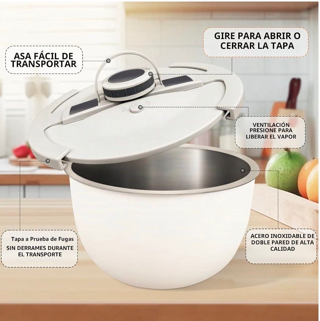 Double Wall Stainless Steel Insulated Bowl 2 Qt White Leak Proof Lid 2