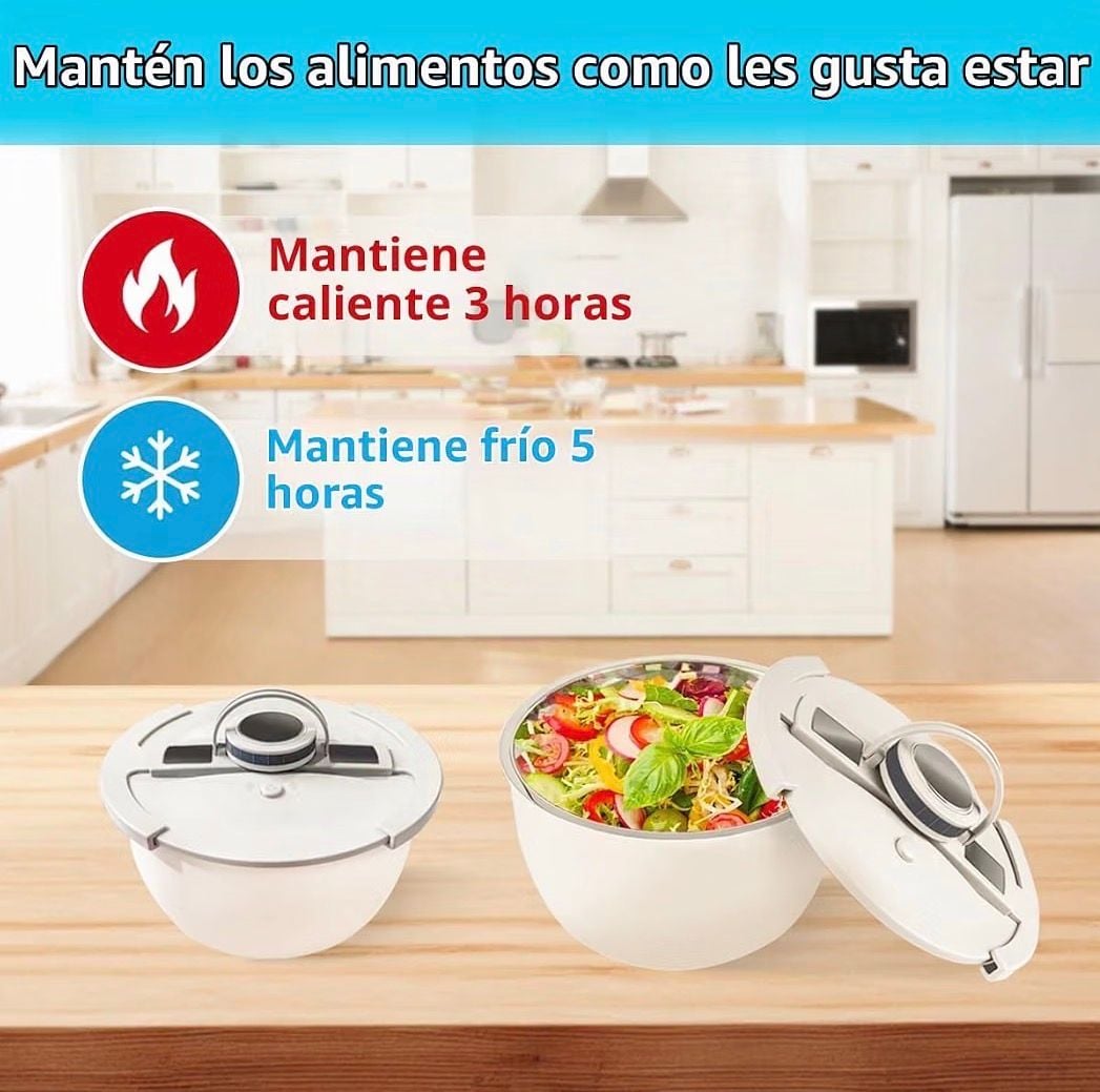 Double Wall Stainless Steel Insulated Bowl 2 Qt White Leak Proof Lid 3