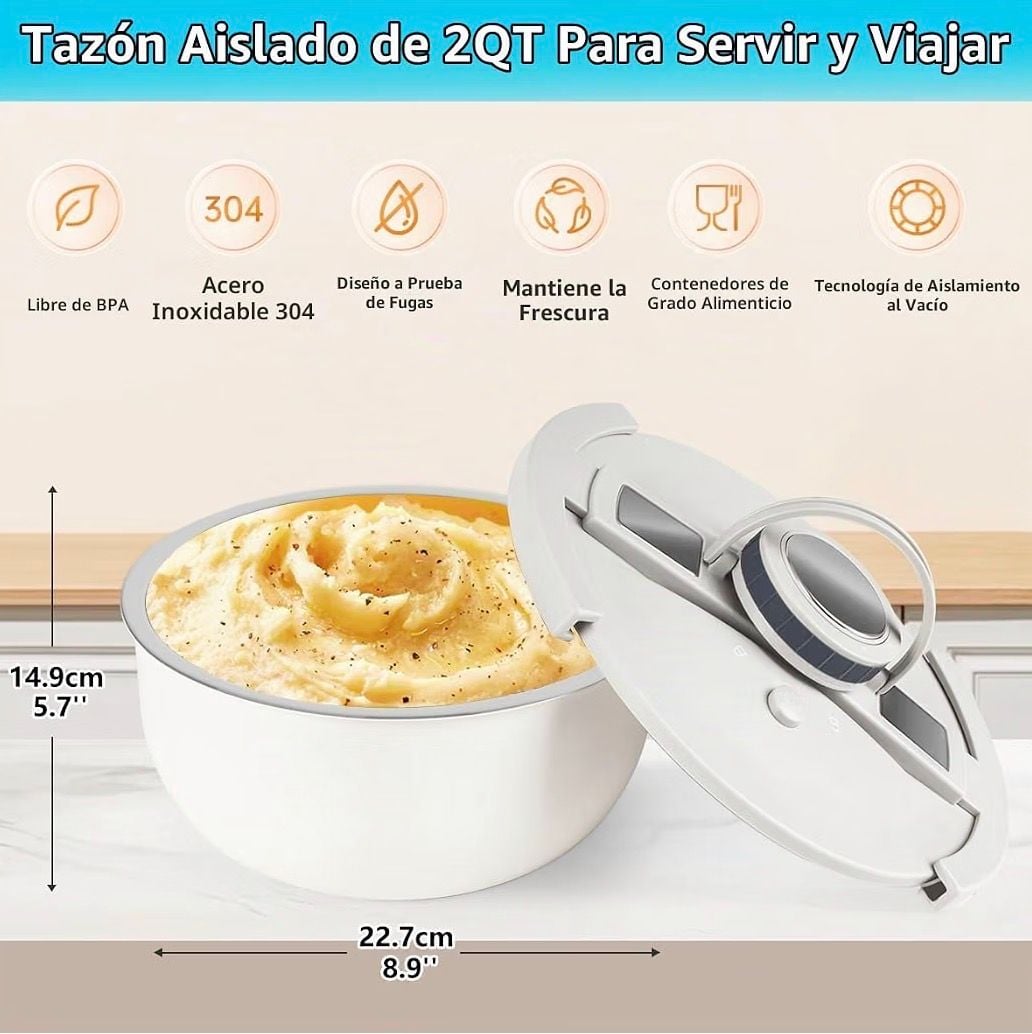 Double Wall Stainless Steel Insulated Bowl 2 Qt White Leak Proof Lid 4