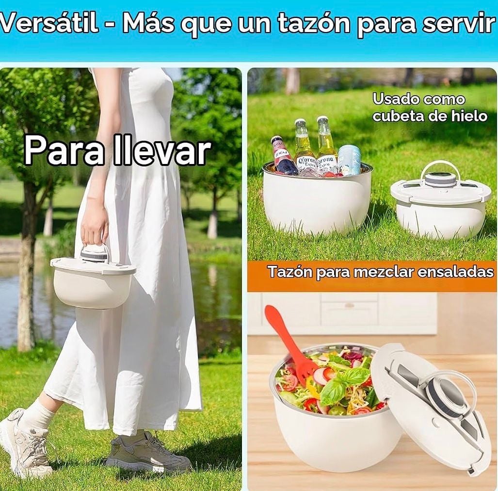 Double Wall Stainless Steel Insulated Bowl 2 Qt White Leak Proof Lid 6