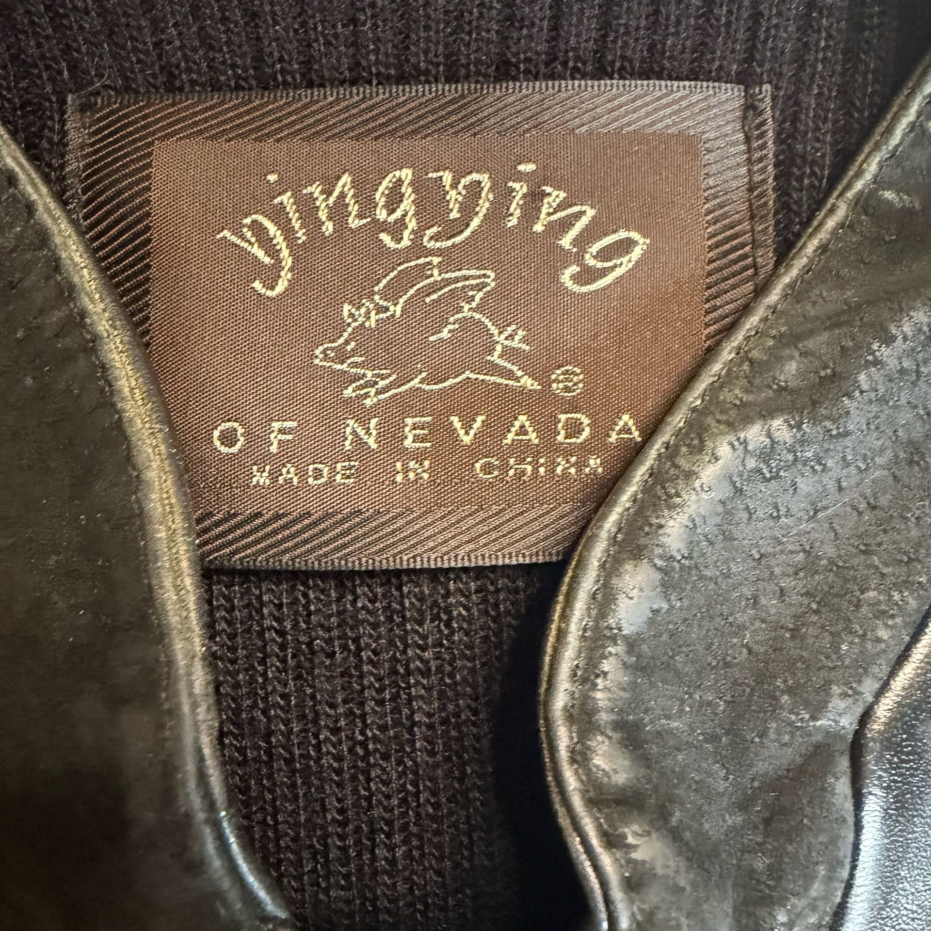 Ying Ying of Nevada Women’s Black Leather Knit Rhinestone Jacket Small 10