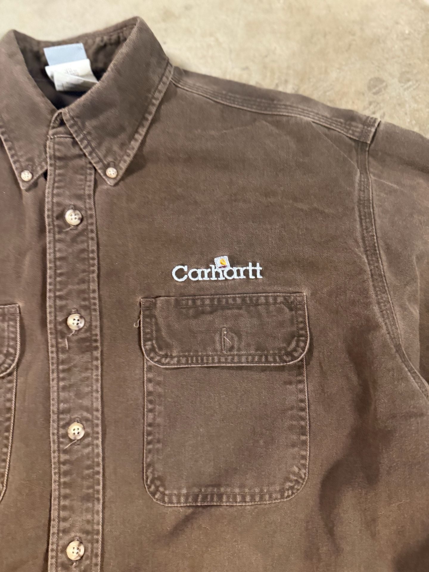 Carhartt Button Down Long Sleeve Work Shirt Size Regular L Brown 3