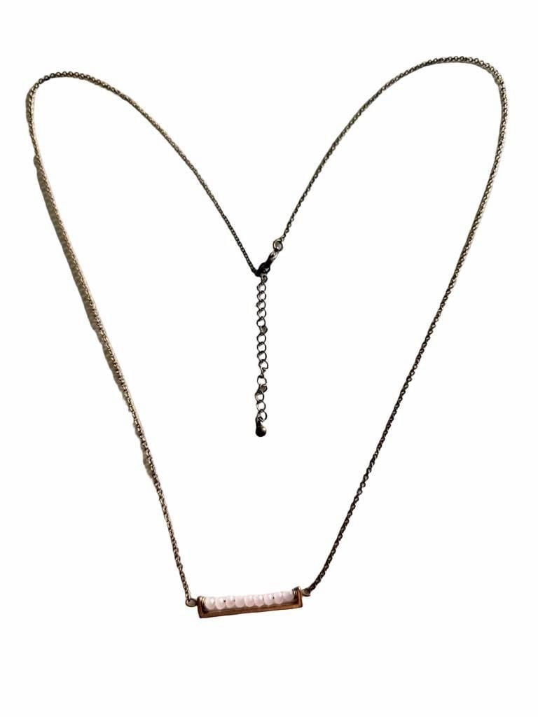 Unbranded Bronze Tone Pink Bead Bar Necklace 2
