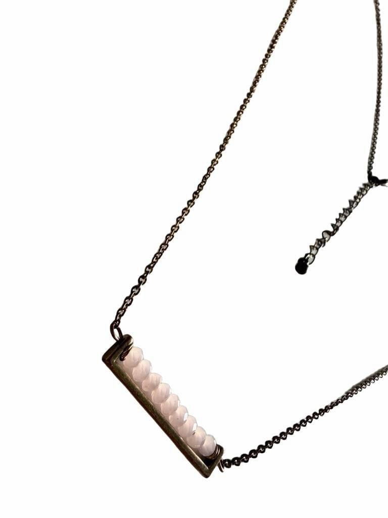 Unbranded Bronze Tone Pink Bead Bar Necklace 4