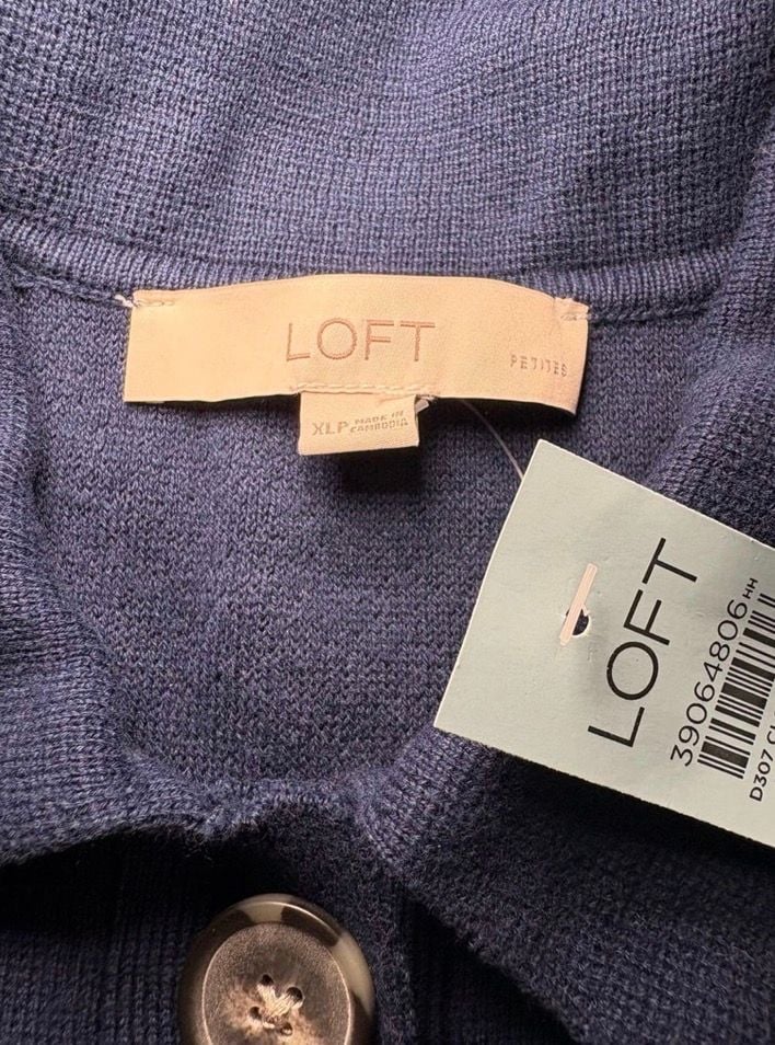 LOFT Navy Blue Petite Knit Button-Front Jacket – Women’s XLP 3