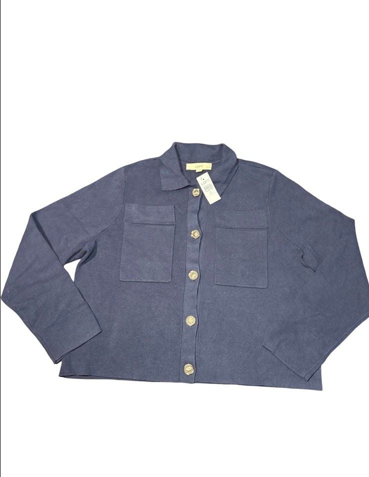 LOFT Navy Blue Petite Knit Button-Front Jacket – Women’s XLP 6