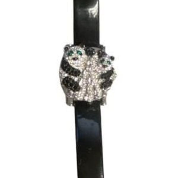 Victoria Wieck Crystal Panda Bear Quartz Watch Black wrist band green eyes