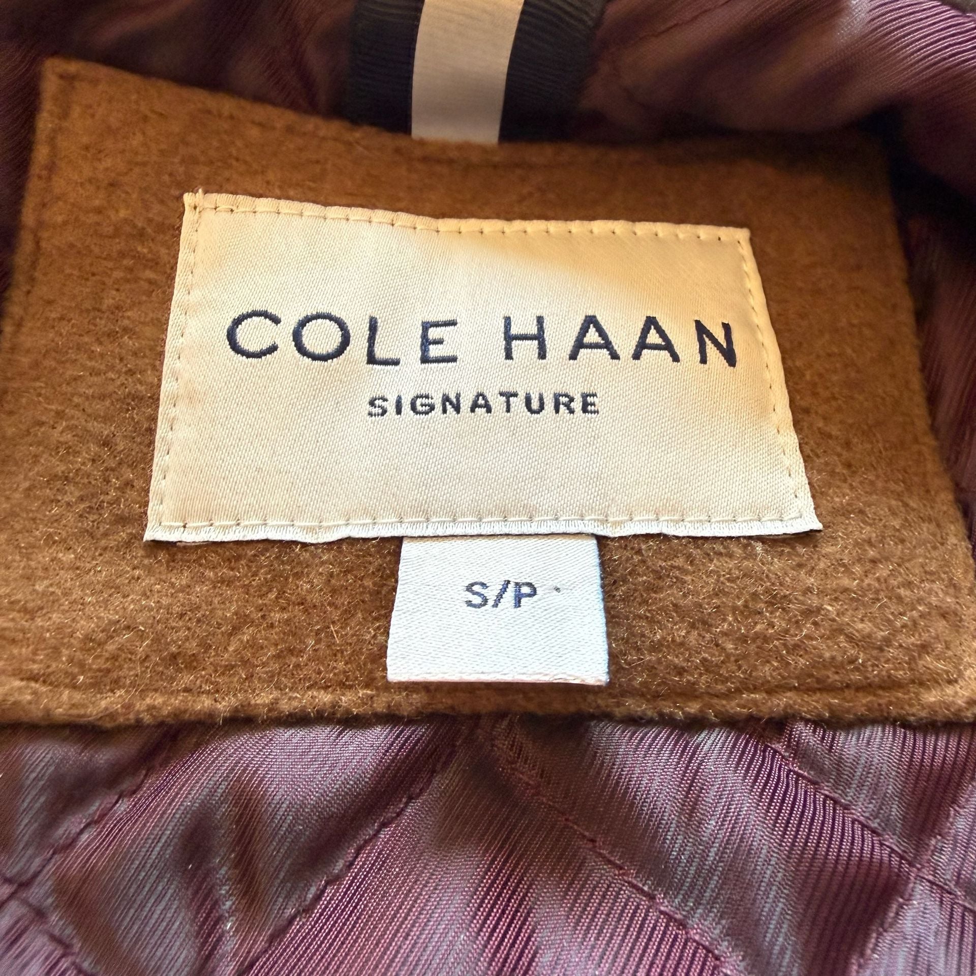 Cole Haan Signature Men’s Wool Blend Car Coat Camel Tan Jacket Quilt Lined Small 5