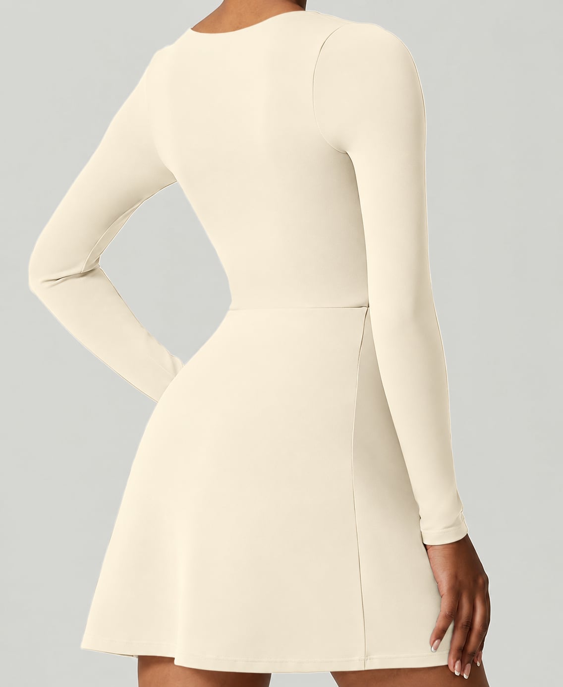 QINSEN Square Neck Long Sleeve Flare Dress 2