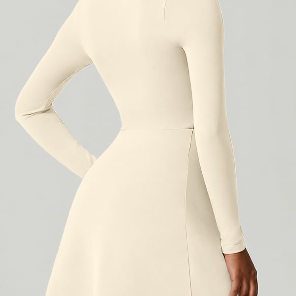 QINSEN Square Neck Long Sleeve Flare Dress