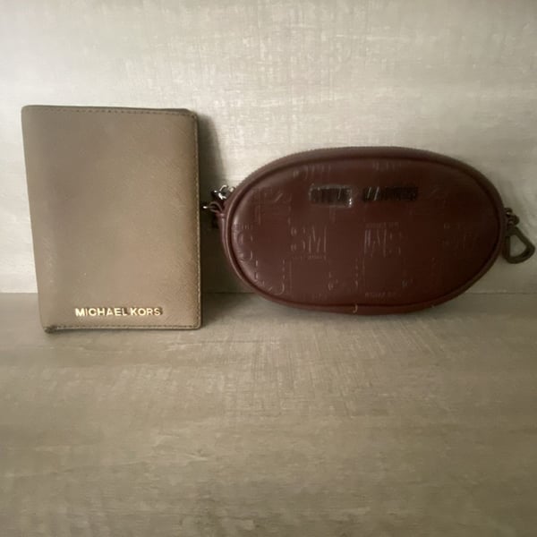 Michael Kors Saffiano Leather Card Holder Wallet Taupe + Steve Madden Coin Purse